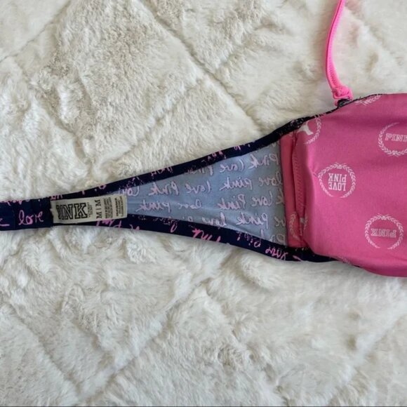 Victoria’s Secret Pink | Navy and Pink Graffiti Bandeau Bikini Top | Size Medium - Picture 4 of 10